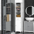 Badkameropbergkast van 67 inch hoog, vrijstaande linnenkast met plank met 3 niveaus, smalle staande organizer, wit