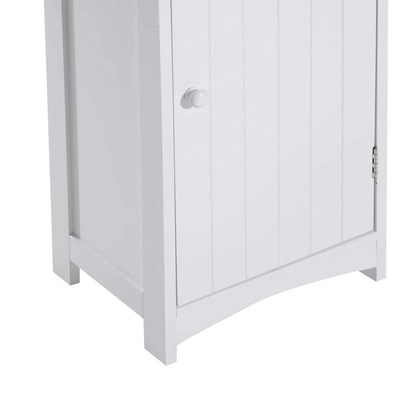 Badkameropbergkast van 67 inch hoog, vrijstaande linnenkast met plank met 3 niveaus, smalle staande organizer, wit