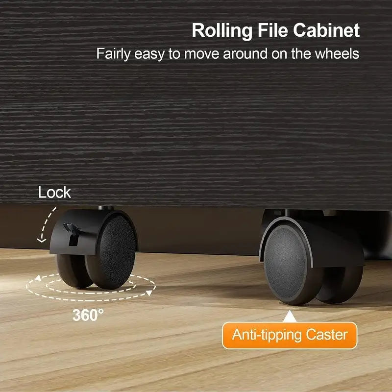 2-Drawer Rolling Wood File Cabinet with Lock
