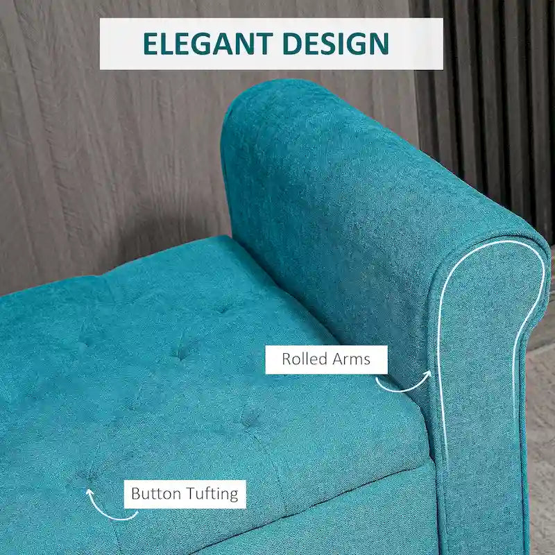 50 Storage Ottoman Bench, Upholstered End of Bed Bench with Rolled Arms, Wood Legs, Button Tufted Storage Bench Gray