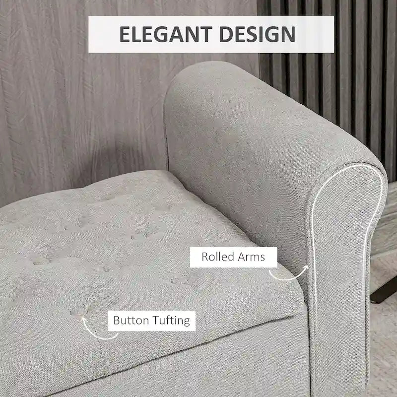 50 Storage Ottoman Bench, Upholstered End of Bed Bench with Rolled Arms, Wood Legs, Button Tufted Storage Bench Gray