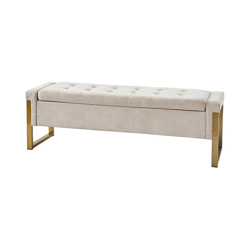 Modern Upholstered Flip Top Storage Bench with Metal Legs