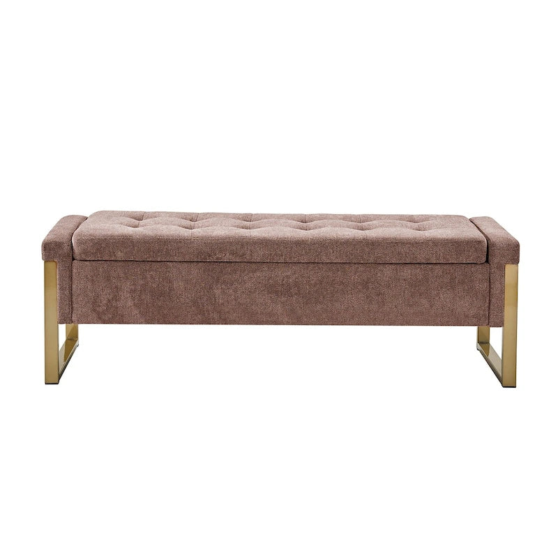 Modern Upholstered Flip Top Storage Bench with Metal Legs