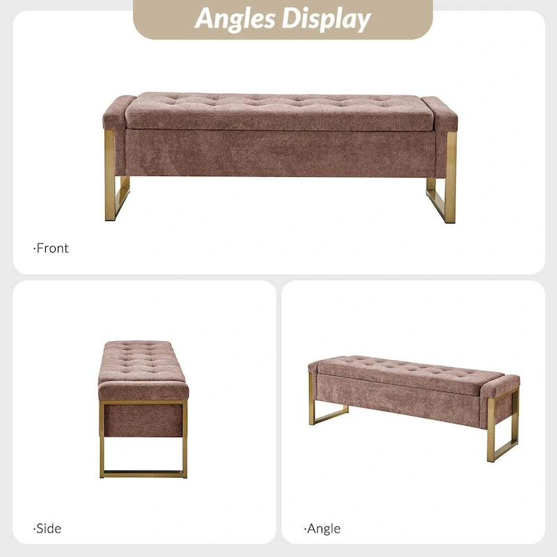 Modern Upholstered Flip Top Storage Bench with Metal Legs