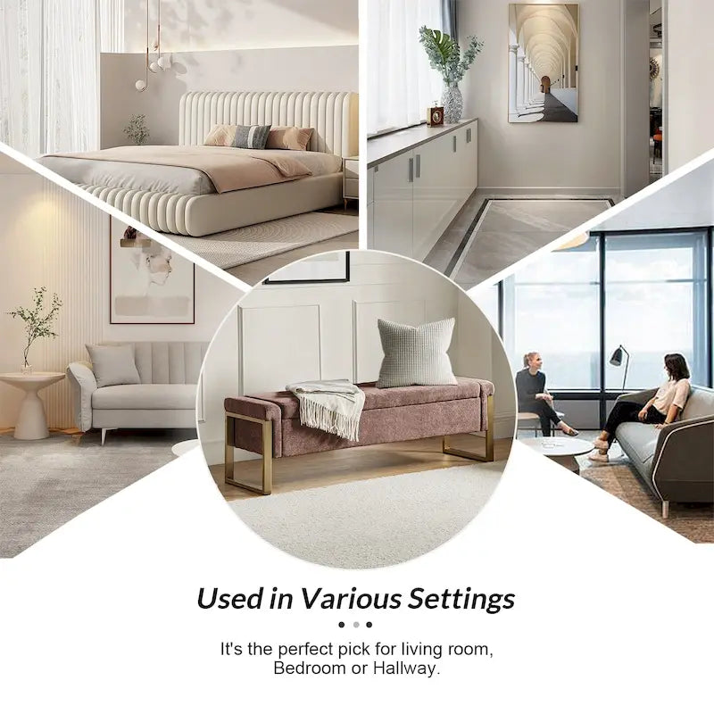 Modern Upholstered Flip Top Storage Bench with Metal Legs