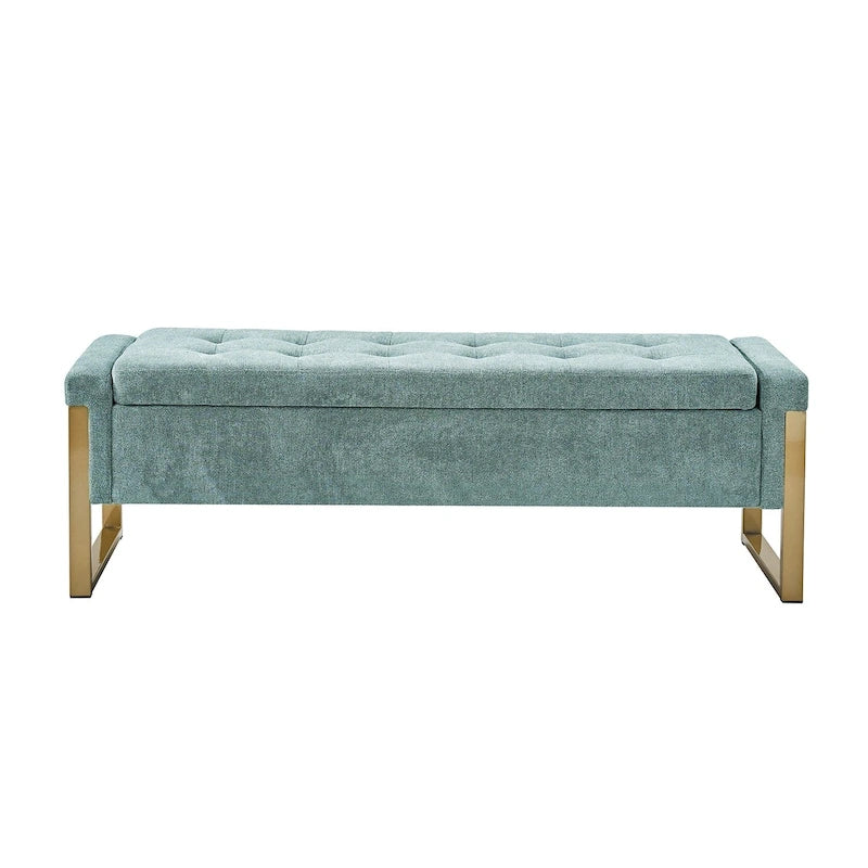 Modern Upholstered Flip Top Storage Bench with Metal Legs