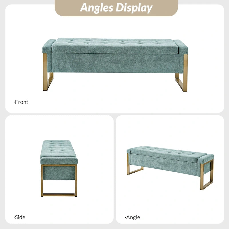 Modern Upholstered Flip Top Storage Bench with Metal Legs