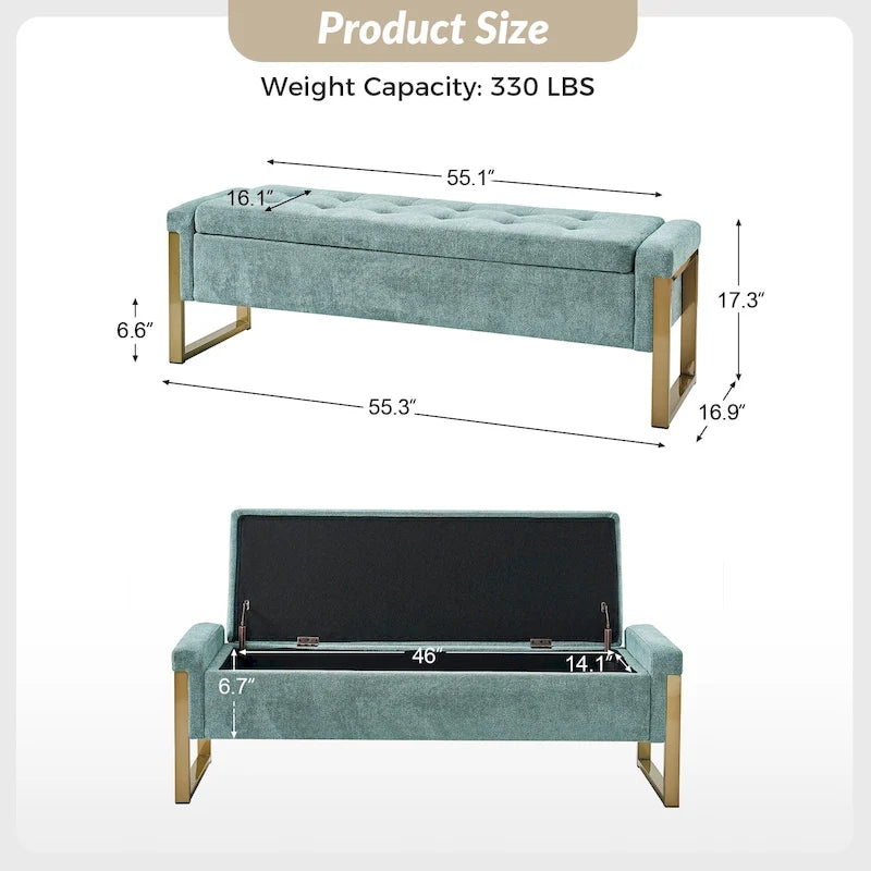 Modern Upholstered Flip Top Storage Bench with Metal Legs