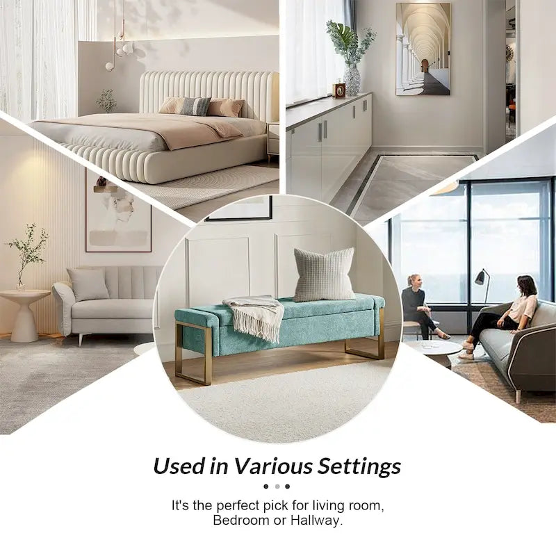 Modern Upholstered Flip Top Storage Bench with Metal Legs