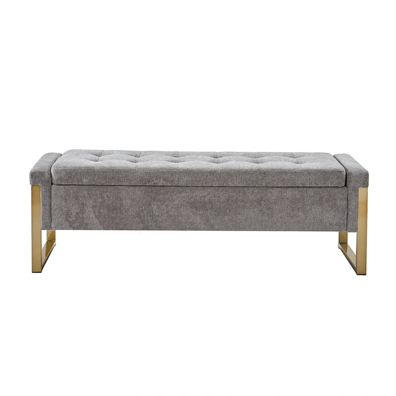Modern Upholstered Flip Top Storage Bench with Metal Legs