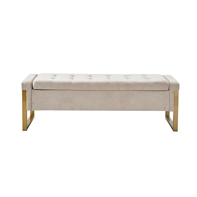 Modern Upholstered Flip Top Storage Bench with Metal Legs