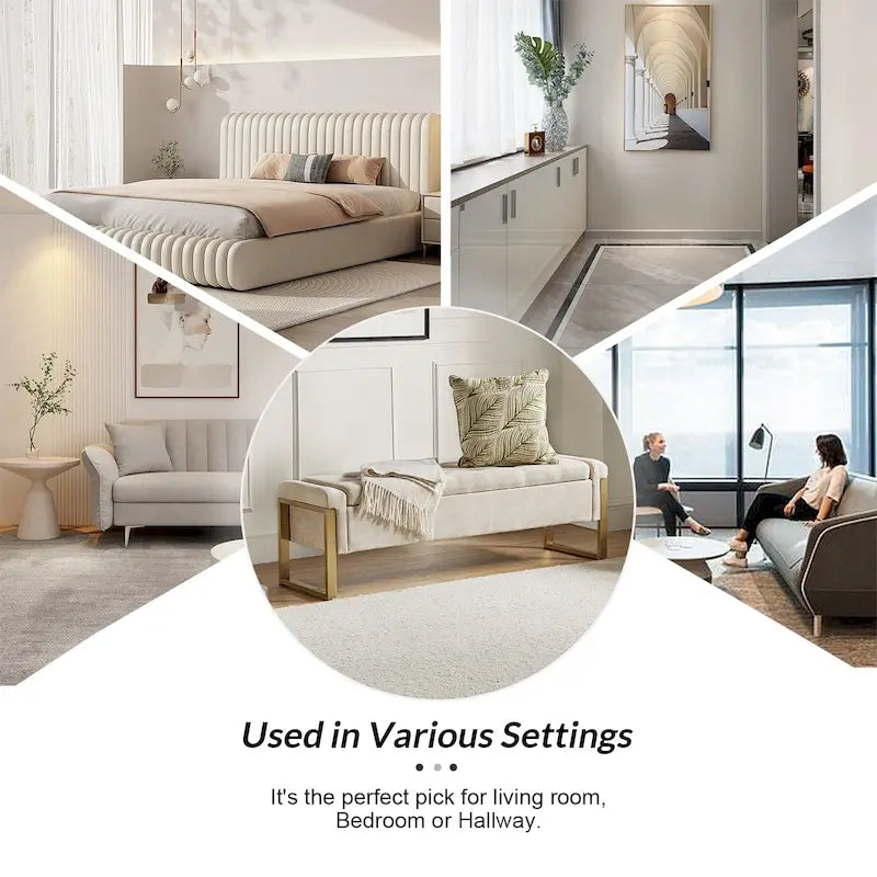 Modern Upholstered Flip Top Storage Bench with Metal Legs