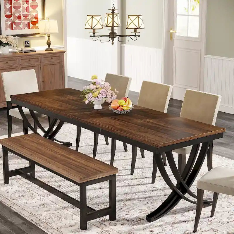 Rechteckiger Esstisch für 6–8 Personen, 78 inch großer Holzküchentisch im Landhausstil