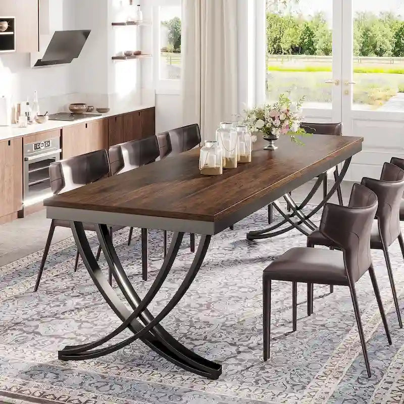 Rechteckiger Esstisch für 6–8 Personen, 78 inch großer Holzküchentisch im Landhausstil