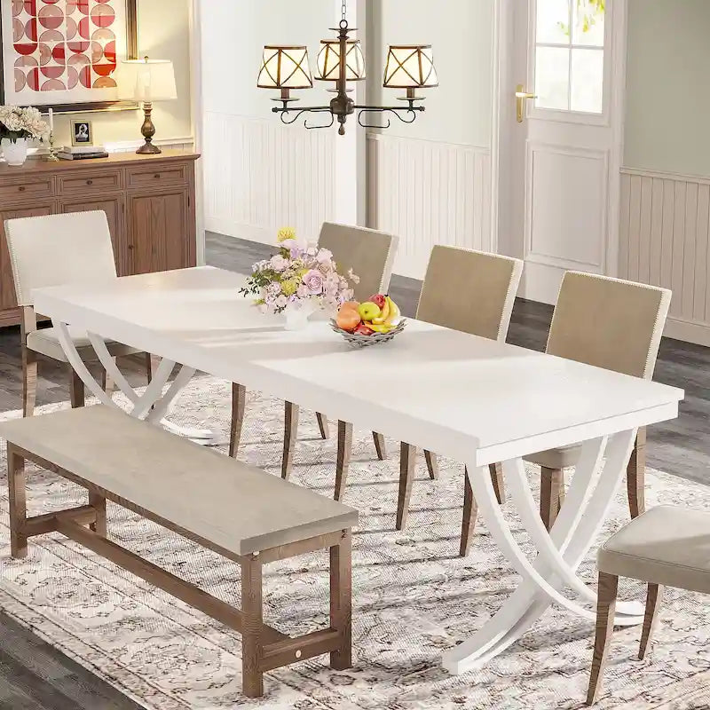 Rechteckiger Esstisch für 6–8 Personen, 78 inch großer Holzküchentisch im Landhausstil