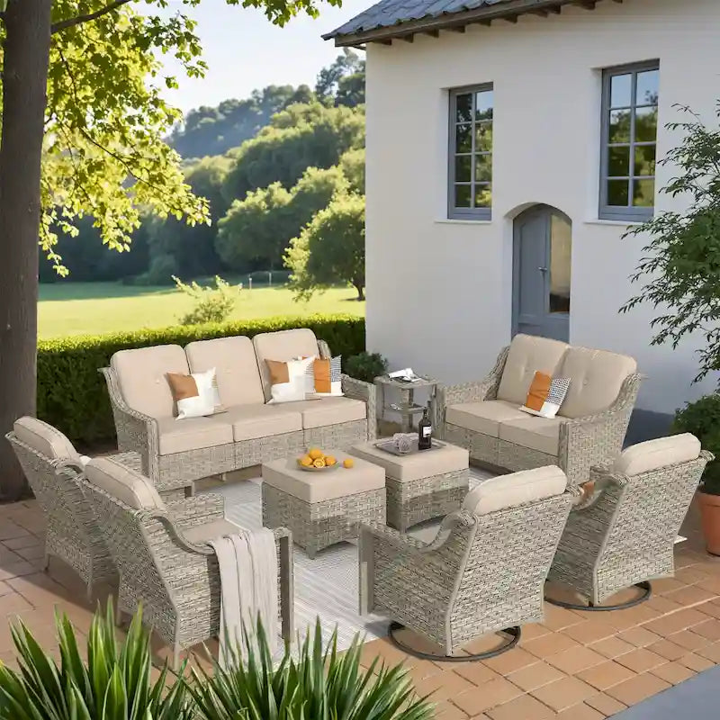 Ensemble de mobilier de jardin extérieur XIZZI de 9 pièces avec fauteuil pivotant