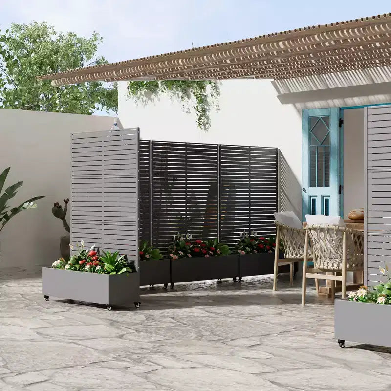 MAYEERTY Jardinière avec treillis en fer gris, style classique à persiennes, 72x35x16in, lot de 3 pièces