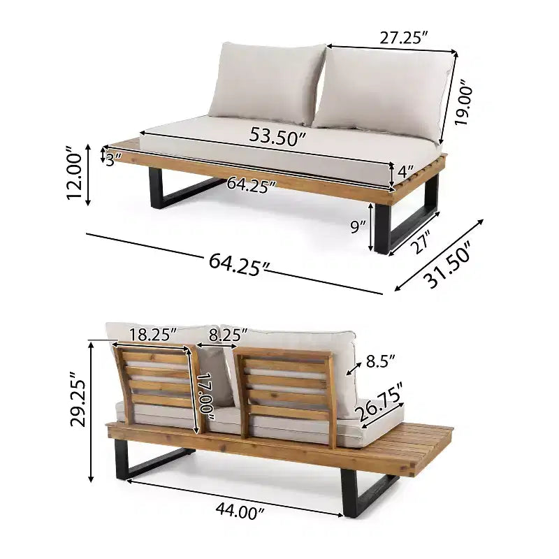 L-vormige modulaire loungeset voor buiten, tuinloungeset met salontafel en waterbestendige kussens - ModernLuxe