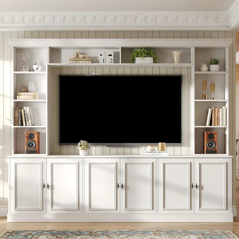 4-teiliges Entertainment-Center-Wandset mit Brücke für Fernseher bis zu 70 , TV-Ständer W/verstellbare Regale, große Medienkonsole