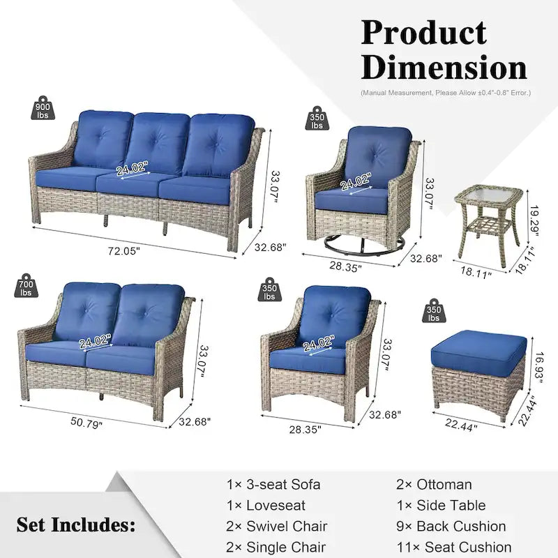 Ensemble de mobilier de jardin extérieur XIZZI de 9 pièces avec fauteuil pivotant