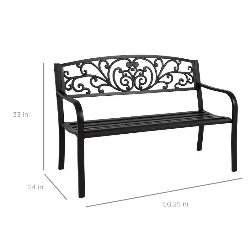 Best Choice Products Gartenbank aus Stahl für Terrasse und Veranda mit floral gestaltetem Rückenteil