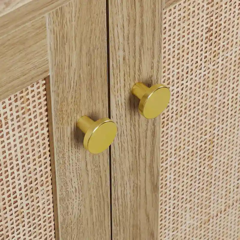 Mid-century modern buffetkast van hout en rotan met 2 deuren, keukenkast met 3 laden en opbergruimte