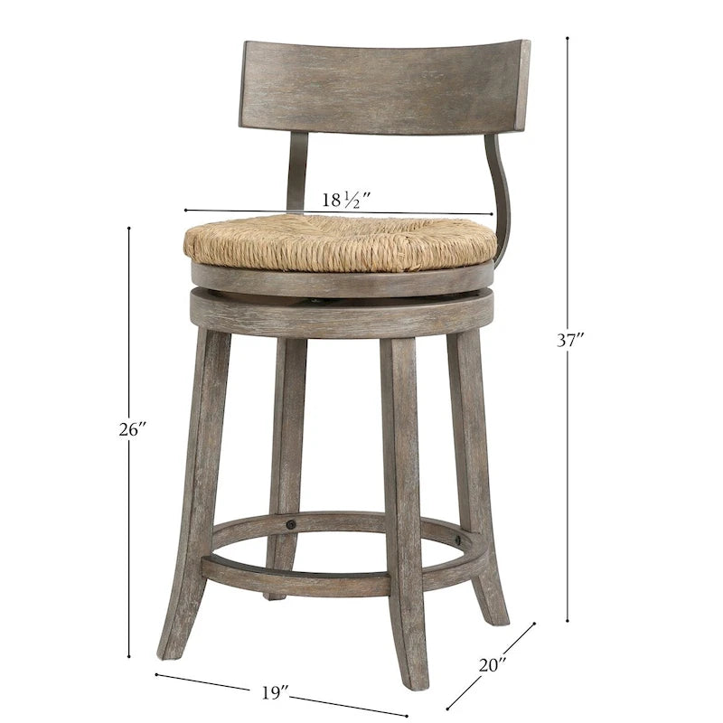 Drehbarer Barhocker im Landhausstil aus Holz und Stahl mit Sitzfläche aus natürlichem Seegras