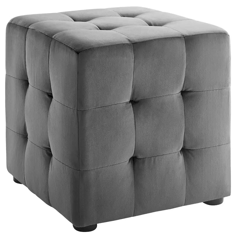 Gestoffeerde kubuspoef van fluweel met knopen