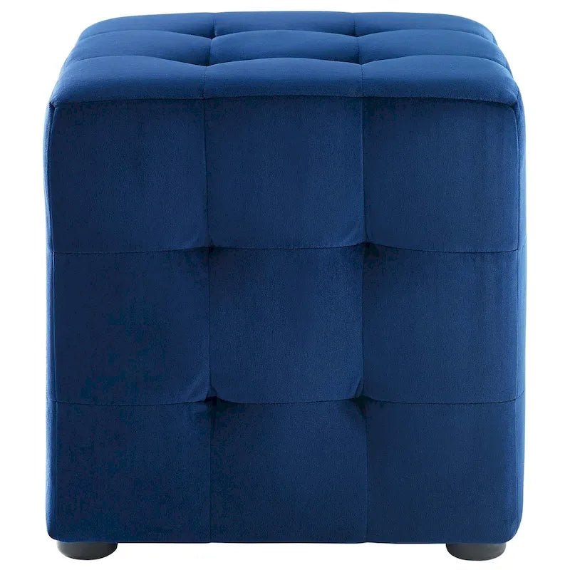 Gestoffeerde kubuspoef van fluweel met knopen