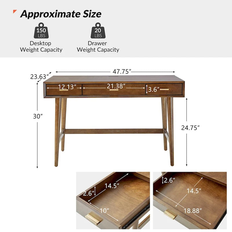 Mid Century Modern 48 Computer Desk with USB