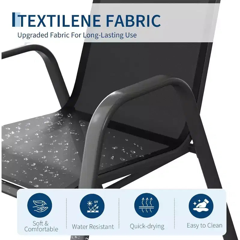 Chaises de patio, lot de 4/6 chaises de repas d’extérieur empilables et légères en textilène, toutes saisons, avec accoudoirs, pour la cour et le bord de la piscine
