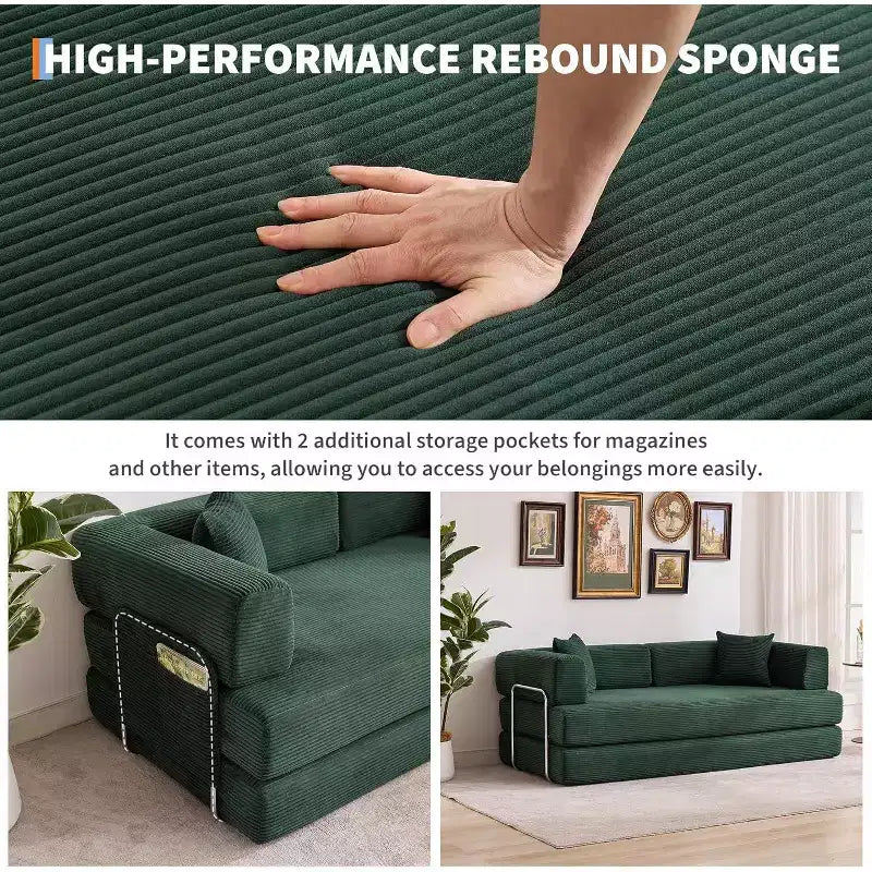 5-in-1 slaapbank, modulaire corduroy slaapbank van 78.8 met stevig frame, multifunctionele futon voor kleine ruimtes, woonkamer en logeerkamer