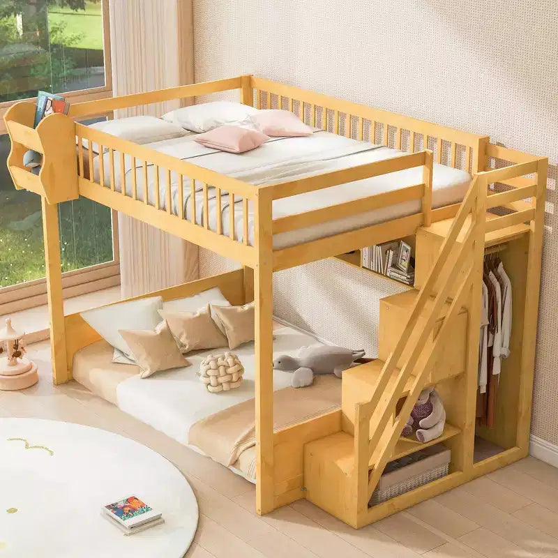 Queensize-Hochbett mit Treppe, Kleiderschrank und Ablagefächern - MDF, 650 lb