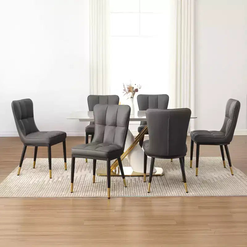 Bekrvio eetkamerstoelen set van 6, moderne gestoffeerde zitting van imitatieleer met hoge rugleuning, metalen poten, keukenstoelen zonder armleuningen voor woon- en eetkamer