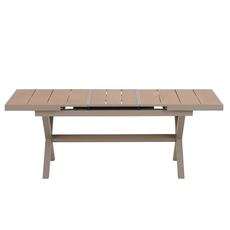7-teiliges ausziehbares Outdoor-Essset mit ausziehbarem Tisch und 6 Armlehnstühlen