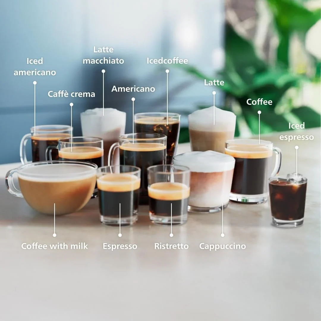 Macchina da caffè espresso premium, 12 bevande calde/fredde, sistema LatteGo, macinacaffè in ceramica, nero cromato