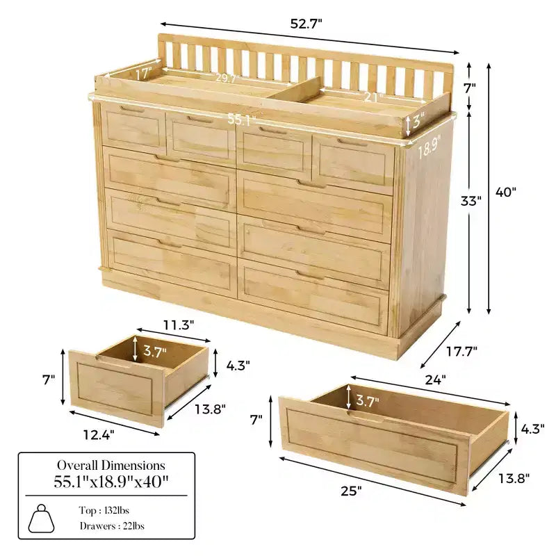 Fasciatoio e cassettiera Homsee in legno massello di pino: piano rimovibile, cassetti, elemento essenziale tutto in uno per la cameretta dei genitori