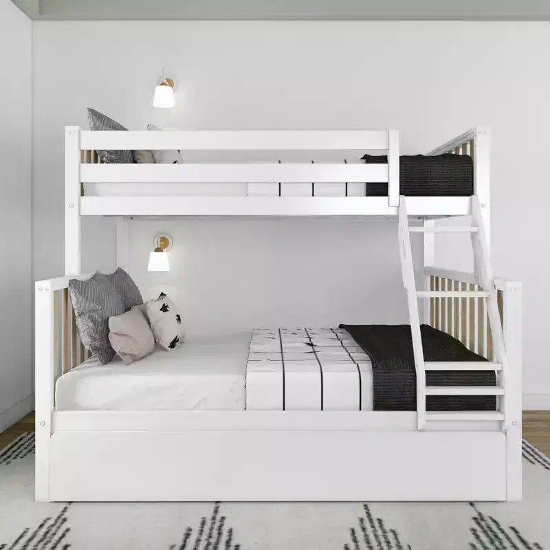Letto a castello Max & Lily con letto estraibile, singolo sopra matrimoniale, in legno massello, stile scandinavo, per bambini