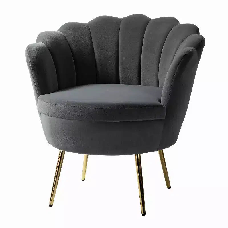 Fauteuil tonneau confortable avec pieds en métal doré, fauteuil d’appoint pour le salon