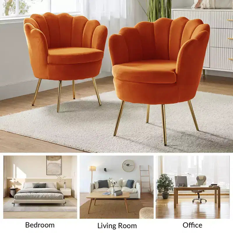 Fauteuil tonneau confortable avec pieds en métal doré, fauteuil d’appoint pour le salon