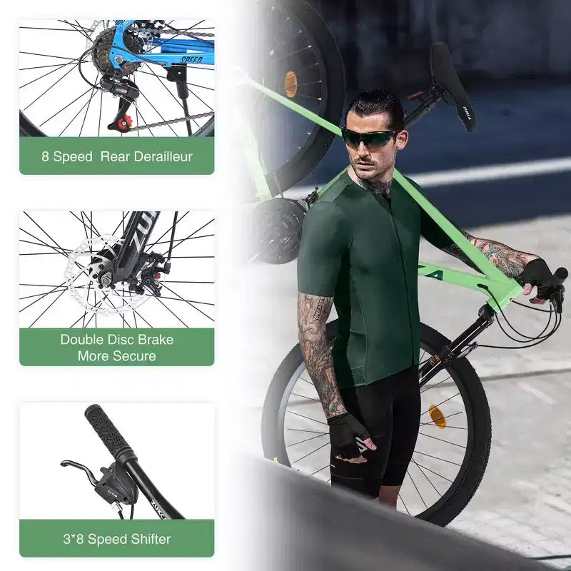 Mountain bike ammortizzata Whisen 26 con cambio posteriore a 8 velocità, forcella, pneumatici KENDA e doppi freni a disco