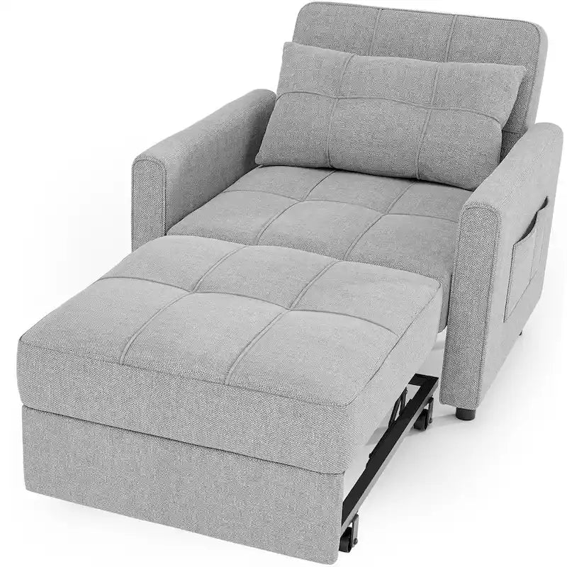 Fauteuil convertible 3-en-1 avec lit escamotable, canapé lounge rembourré convertible, réglable et pliable