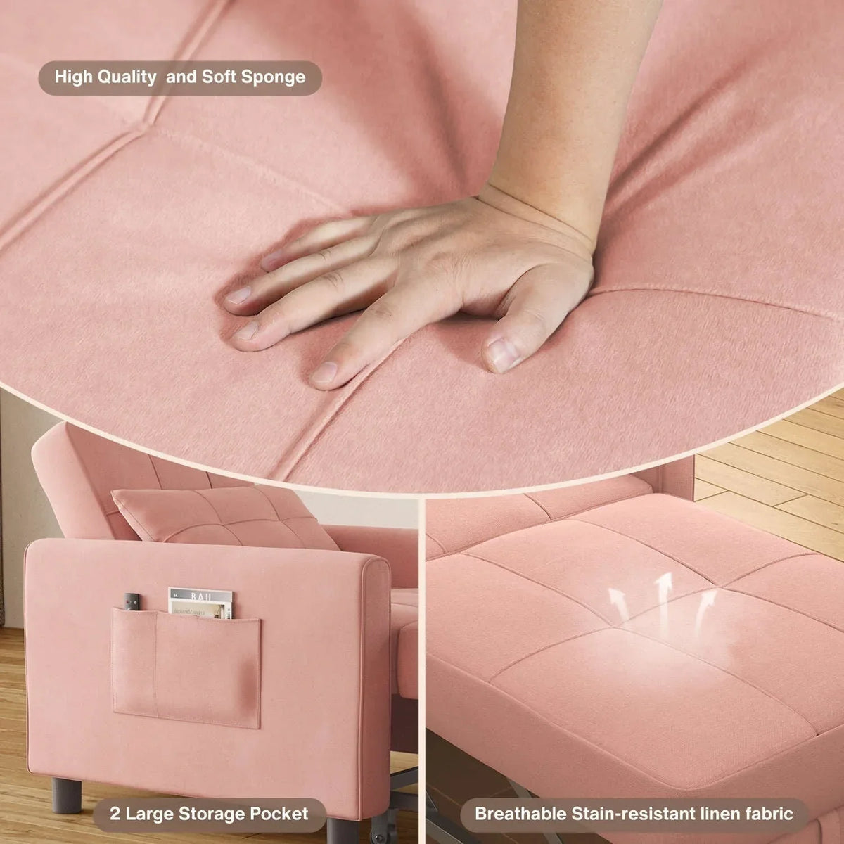 Divano letto trasformabile 3 in 1 con schienale regolabile, poltrona-divano estraibile, letto pieghevole convertibile per soggiorno