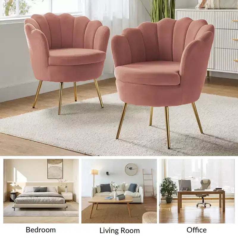 Fauteuil tonneau confortable avec pieds en métal doré, fauteuil d’appoint pour le salon