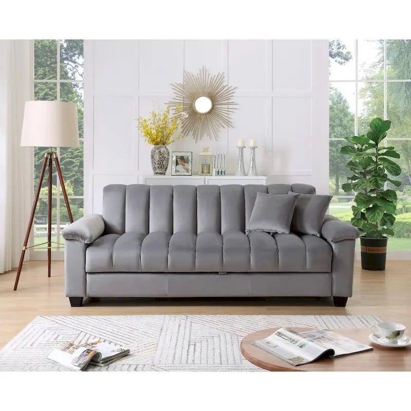 Fabric Upholstered Channel Back Living Room Convertible Sofabed