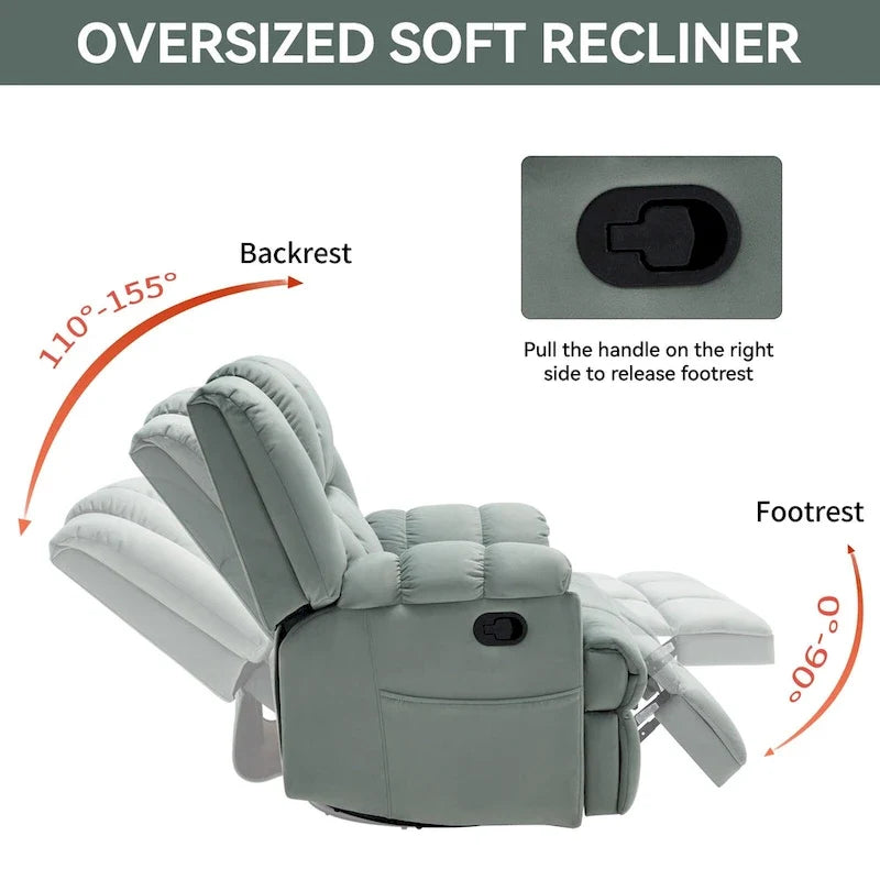 Groene extra grote handmatige relaxfauteuil met draaifunctie, schommelfunctie en stoffen bekleding