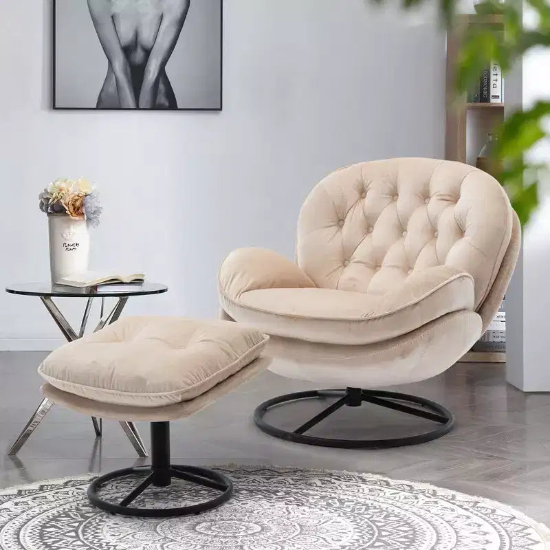 Okak Samt-Sessel mit Hocker, moderner Sessel ohne Armlehnen im Mid-Century-Stil, bequemer, weicher Sessel zum Fernsehen und Spielen