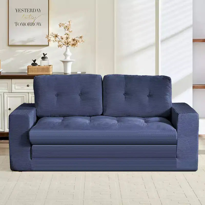 Canapé-lit futon convertible 2-en-1 Mjkone de 71', en tissu côtelé, pliable et capitonné avec boutons, canapé-lit deux places gain de place