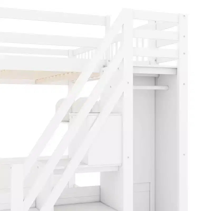 Queensize-Hochbett mit Treppe, Kleiderschrank und Ablagefächern - MDF, 650 lb