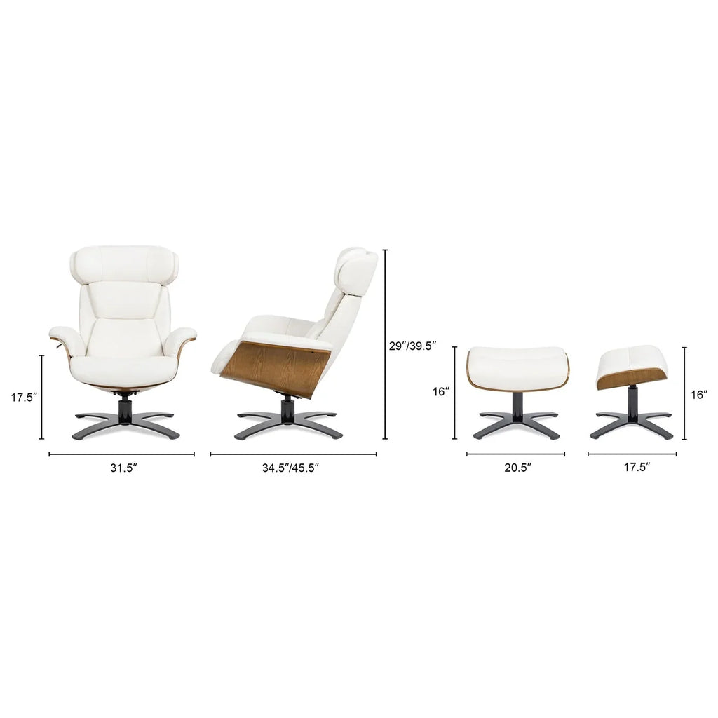 Fauteuil inclinable Jovan de 31.5 en cuir véritable avec ottoman